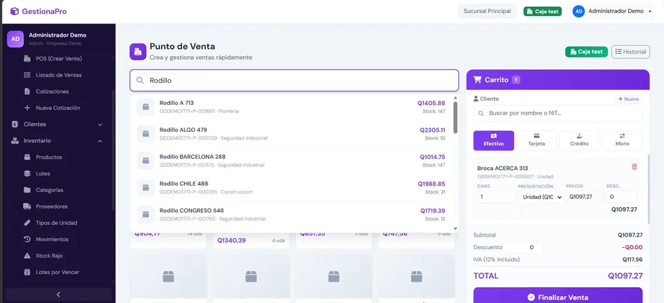 Interfaz de punto de venta ágil en GestionaPro